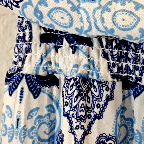 Adrianna Papell Floral Maxi Dress Size 12 Blue w Tassel Tie Front Stretch Waist - Picture 11 of 16